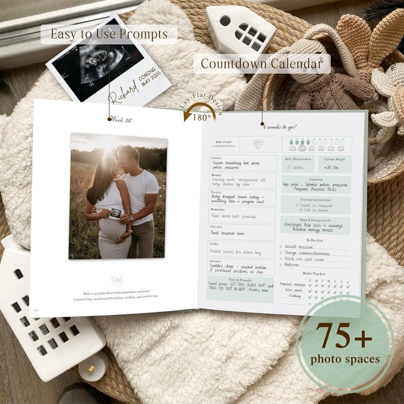 Lanpn My Pregnancy Journal Memory Book for First Time Mom, 156 Page Pregnant Announcement Must Have Planner Scrapbook, Pregnancy Tracking Diary Mom to Be Keepsake Gift for Expecting Parent Sage Green - Image 5
